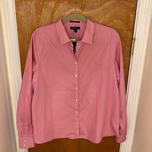 LANDS’ END No Iron Supima Palm Pink Dots Button Up Shirt SIZE 16 new with tags